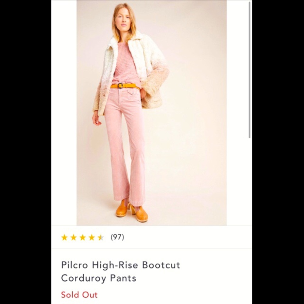 Pilcro High-Rise Bootcut Corduroy Pants Sz 25 pink
